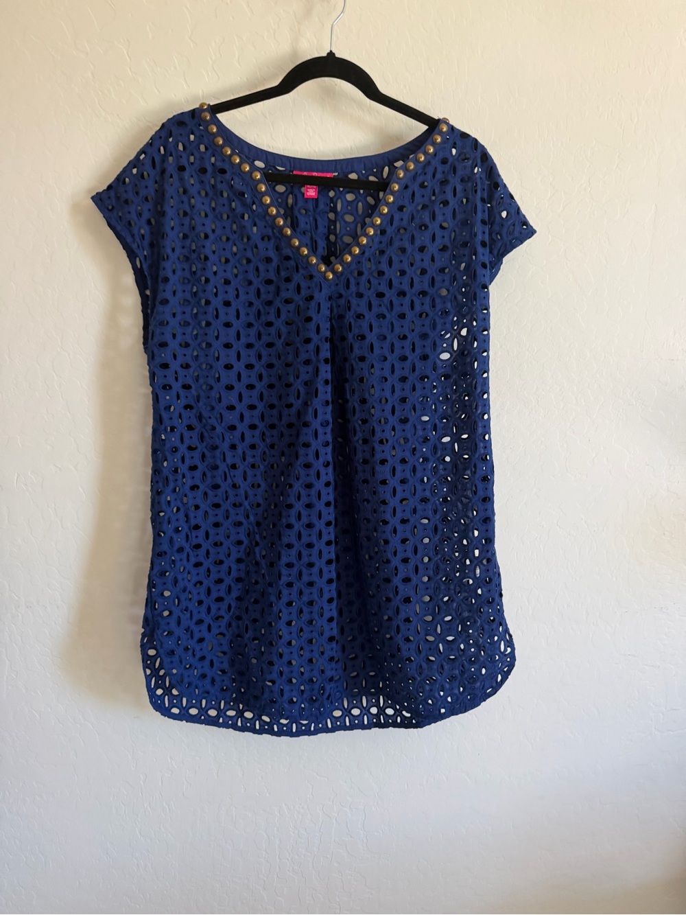 Lilly Pulitzer for Target Navy Blue Eyelet Studded V-Neck Tunic Cover-Up XL